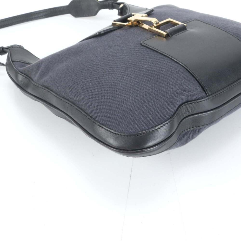 Gucci 001 4129 Leather Canvas Shoulder Bag Tote Handbag Black Women's - Picture 4 of 9